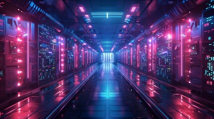 Fototapeta premium ERP system with virtual resource management tools, front view, Cybernetic tone, Tetradic colors, High detail