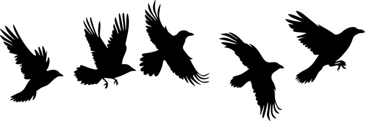 Obraz premium Flying Birds Silhouettes On White Background Vector Design. AI generated illustration.