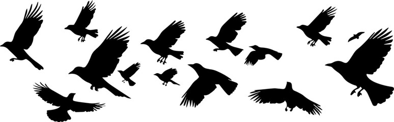 Obraz premium Flying Birds Silhouettes On White Background Vector Design. AI generated illustration.