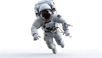 A 3D cartoon astronaut floating in space with a jetpack