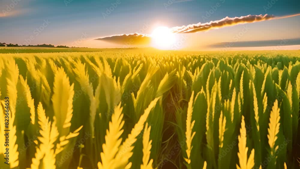 Aufkleber sun setting over green grass field generative ai