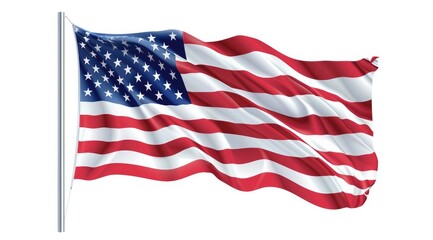 The American flag is waving in the wind, white background