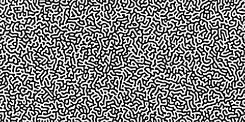 Turing reaction diffusion monochrome seamless pattern with chaotic motion. Linear design with biological shapes. Organic lines in Memphis. abstract truing organic wallpaper background.