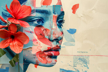 Collage portrait painting art poster floral face nature ecology protection connection Generative AI technology - Powered by Adobe