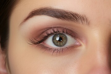 Macro shot showcasing a female's hazel eye with detailed makeup artistry
