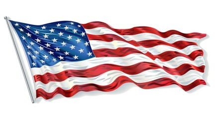 Fototapeta premium The American flag is waving in the wind, white background