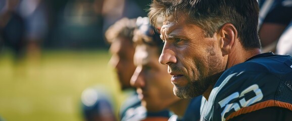 Sideline Coach Watching The Action Closely With Copy Space, Football Background