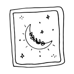 illustration frame leaves moon line art