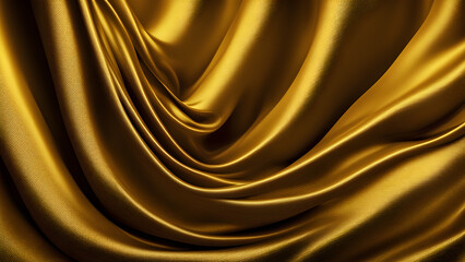 Golden luxury abstract background, silk and waves, used for product display, high-end luxury exhibits, leaving blank space for text