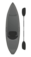 Grey kayak boat with paddle. vector