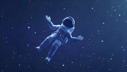 A 3D cartoon astronaut floating with arms outstretched 