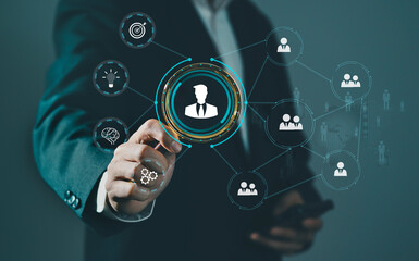 Human resource management concept Technology and networks hr management selection. personnel within the team talented worker