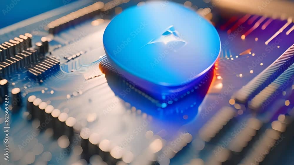 Poster close up of a computer processor chip generative ai