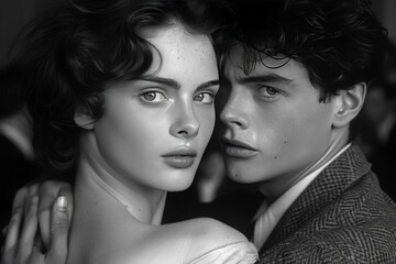 Fototapeta premium Man and Woman Standing Together in Black and White