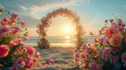 Romantic Floral Arch on the Beach at Sunset