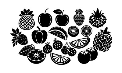 set of black and white fruits