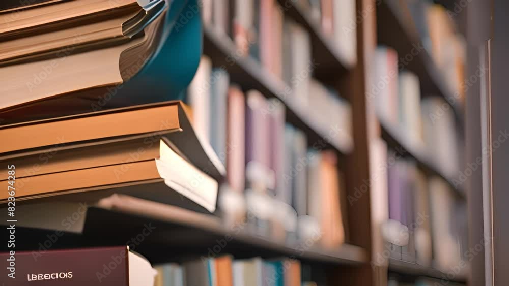 Poster Stack of Books on Bookshelf Generative AI