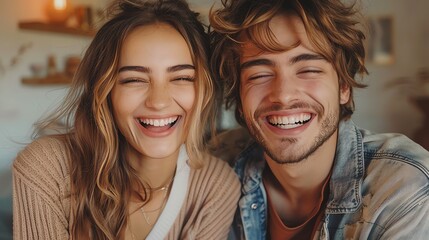 Young couple laughing together.