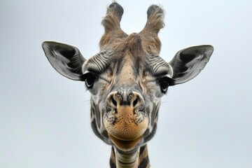 Curious giraffe up close on a clear background
