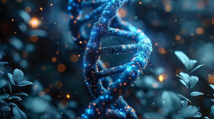Blue glowing DNA double helix. Abstract science background
