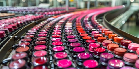 Obraz premium Colorful array of assorted lipstick products on a production line