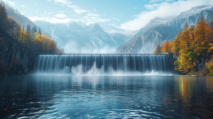 Fototapeta premium A beautiful waterfall in the mountains and clear sky.