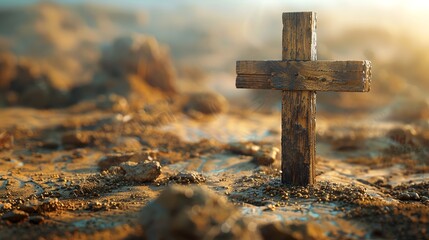 A wooden cross in the earth.