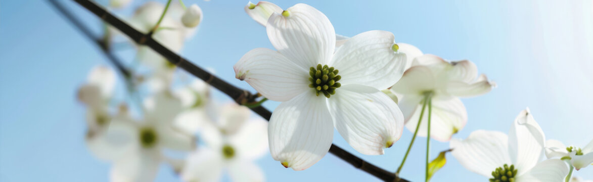 A white flower is on a branch