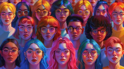 Diverse group of young adults with colorful lighting
