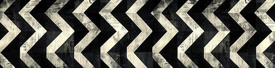 A black and white chevron patterned background