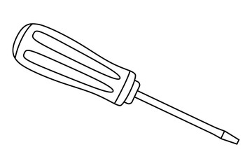 Hand drawn cute outline illustration of screwdriver or turn-screw instrument. Flat vector repair tool in line art doodle style. Support service hardware icon. Settings or fix problem. Isolated.