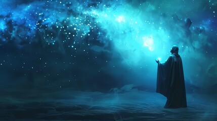 Fototapeta premium mystical prophet seeking divine guidance in starlit night spiritual devotion concept illustration