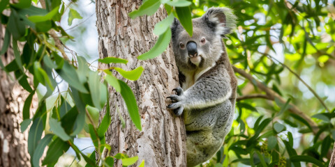 Obraz premium A koala is sitting on a tree branch