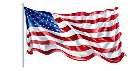 Obraz premium The American flag is waving in the wind, white background