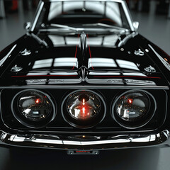 Obraz premium Close-Up Shot: Headlights and Chrome Details on Muscle Car