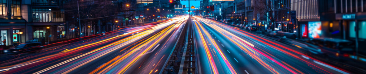 Vibrant Long Exposure of Busy City Traffic at Night