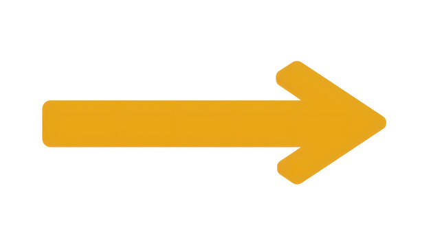 Flat yellow arrow pointing right, isolated on transparent background, Generative AI