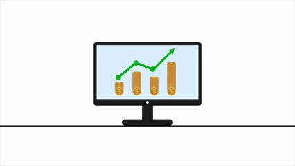 Business graph dollar coin computer monitor animation