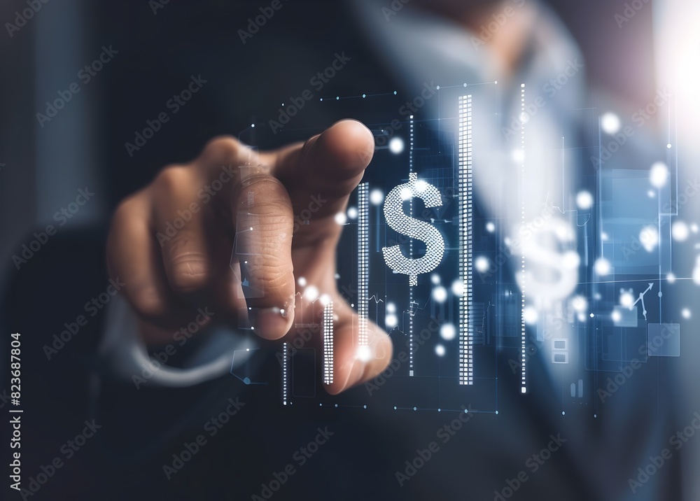 Poster digital financial analysis and investment concepts represented by data visualizations and technologi
