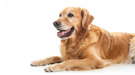 smiling golden retriever on white background cute dog studio photography