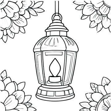 Islamic lantern vector illustration black silhouette line art icon
