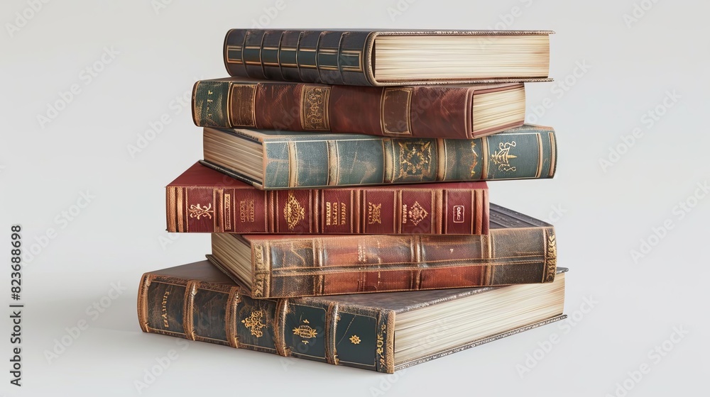 Poster stack of books isolated on white concept of knowledge education and learning 3d rendering