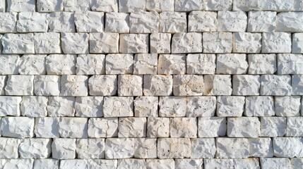 A wall made of white bricks with a rough texture