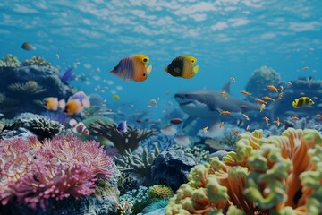 Vibrant Coral Reef Teeming with Exotic Tropical Fish in Captivating Underwater Seascape