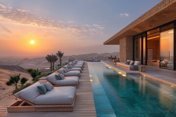 Obraz premium Luxury hotel in desert with infinity pool.