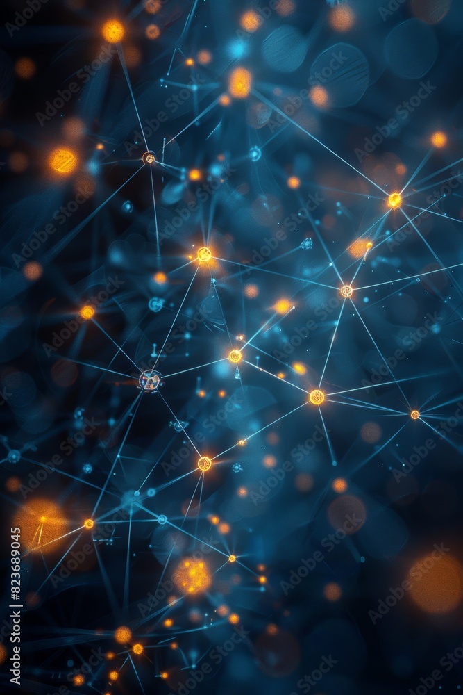 Poster abstract image of interconnected network nodes on a futuristic technology background illustrates the