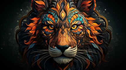 Psychedelic wolf head with symmetrical mandala shapes. Animal Totem