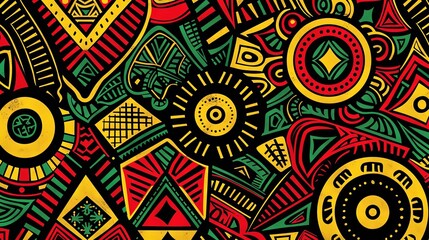 vibrant african tribal pattern seamless ethnic background with abstract symbols in red yellow green