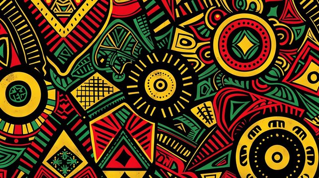 vibrant african tribal pattern seamless ethnic background with abstract symbols in red yellow green