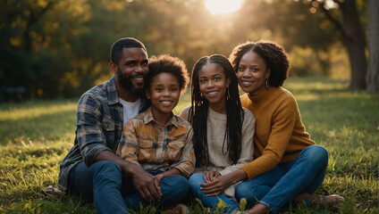 Loving black family enjoys in their time together outdoors